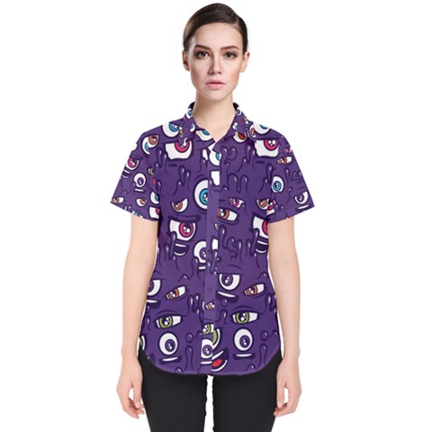 Eye Artwork Decor Eyes Pattern Purple Form Backgrounds Illustration Women s Short Sleeve Shirt by Grandong