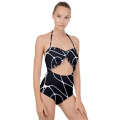 Mazipoodles Neuro Art - Black White Scallop Top Cut Out Swimsuit by Mazipoodles