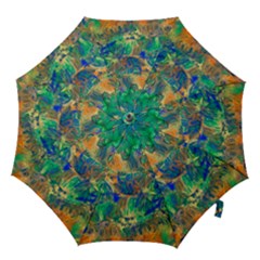 Blue On Green Flow Hook Handle Umbrellas (large) by kaleidomarblingart