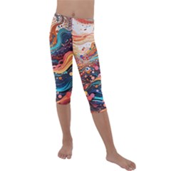 Pattern Abstract Kids  Lightweight Velour Capri Leggings  by Grandong