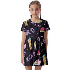 Cute-girl-things-seamless-background Kids  Asymmetric Collar Dress by pakminggu