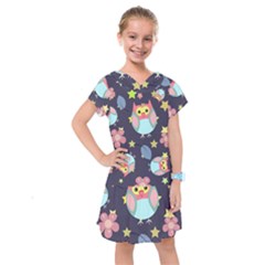 Owl-stars-pattern-background Kids  Drop Waist Dress by pakminggu