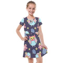 Owl-stars-pattern-background Kids  Cross Web Dress by pakminggu