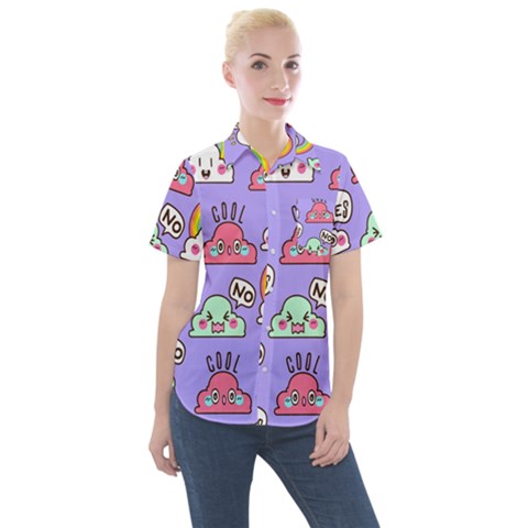 Cloud-seamless-pattern -- Women s Short Sleeve Pocket Shirt by pakminggu