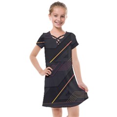 Gradient-geometric-shapes-dark-background Kids  Cross Web Dress by pakminggu