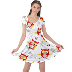 Seamless-pattern-vector-owl-cartoon-with-bugs Cap Sleeve Dress by pakminggu