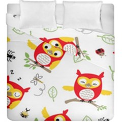 Seamless-pattern-vector-owl-cartoon-with-bugs Duvet Cover Double Side (king Size) by pakminggu