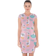 Cute Happy Duck Gift Card Design Seamless Pattern Template Capsleeve Drawstring Dress  by pakminggu