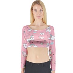 Cute-unicorn-seamless-pattern Long Sleeve Crop Top by pakminggu