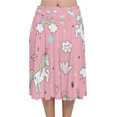 Cute-unicorn-seamless-pattern Velvet Flared Midi Skirt by pakminggu