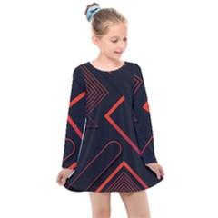 Gradient-geometric-shapes-dark-background-design Kids  Long Sleeve Dress by pakminggu