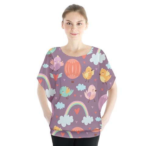 Cute-seamless-pattern-with-doodle-birds-balloons Batwing Chiffon Blouse by pakminggu