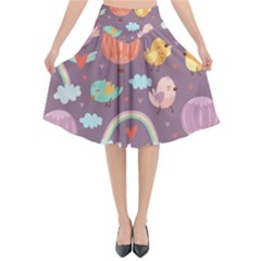 Cute-seamless-pattern-with-doodle-birds-balloons Flared Midi Skirt by pakminggu