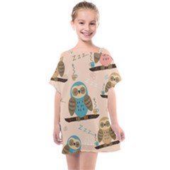 Seamless-pattern-owls-dream-cute-style-pajama-fabric Kids  One Piece Chiffon Dress by pakminggu