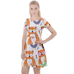 Cute-colorful-owl-cartoon-seamless-pattern Cap Sleeve Velour Dress  by pakminggu