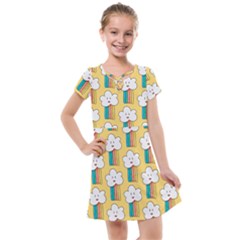 Smile-cloud-rainbow-pattern-yellow Kids  Cross Web Dress by pakminggu