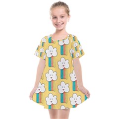 Smile-cloud-rainbow-pattern-yellow Kids  Smock Dress by pakminggu