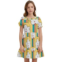 Smile-cloud-rainbow-pattern-yellow Kids  Puff Sleeved Dress by pakminggu