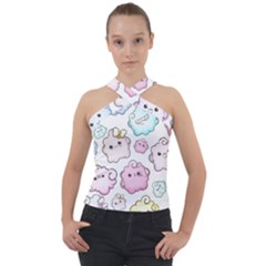 Cute-doodle-cartoon-seamless-pattern Cross Neck Velour Top by pakminggu