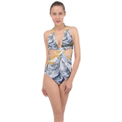 Nature Mountains Landscape Forest Halter Front Plunge Swimsuit by Ravend