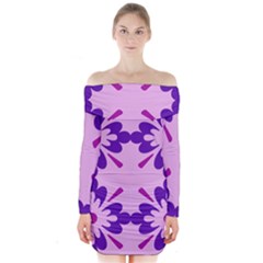 Pink And Purple Flowers Pattern Long Sleeve Off Shoulder Dress by shoopshirt