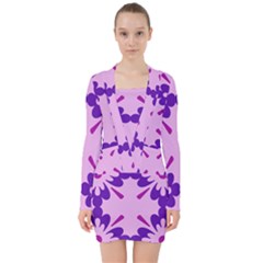 Pink And Purple Flowers Pattern V-neck Bodycon Long Sleeve Dress by shoopshirt