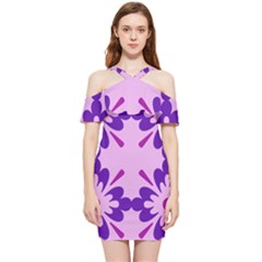 Pink And Purple Flowers Pattern Shoulder Frill Bodycon Summer Dress by shoopshirt