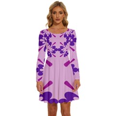 Pink And Purple Flowers Pattern Long Sleeve Wide Neck Velvet Dress by shoopshirt