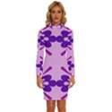 Pink And Purple Flowers Pattern Long Sleeve Shirt Collar Bodycon Dress View1