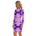 Pink And Purple Flowers Pattern Long Sleeve Shirt Collar Bodycon Dress View2