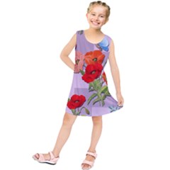 Seamless Pattern With Roses And Butterflies Kids  Tunic Dress by shoopshirt