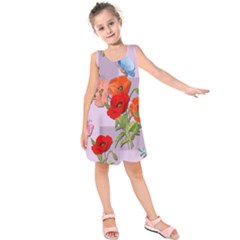 Seamless Pattern With Roses And Butterflies Kids  Sleeveless Dress by shoopshirt