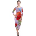 Seamless Pattern With Roses And Butterflies Quarter Sleeve Midi Velour Bodycon Dress View1