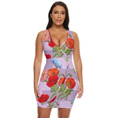 Seamless Pattern With Roses And Butterflies Draped Bodycon Dress by shoopshirt