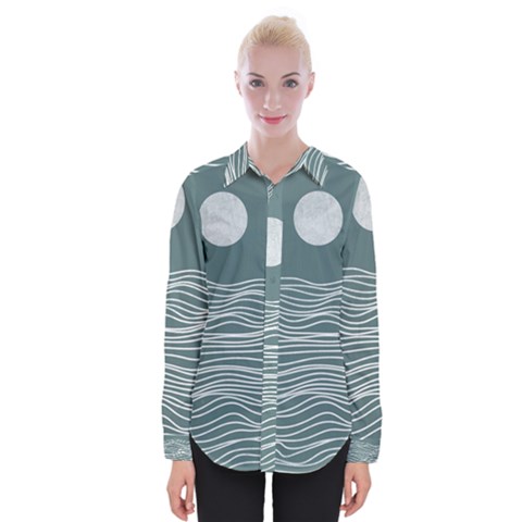 Sea Waves Moon Water Boho Womens Long Sleeve Shirt by uniart180623