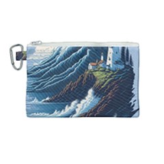 Lighthouse Sea Waves Canvas Cosmetic Bag (medium) by uniart180623