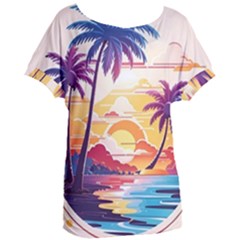 Nature Tropical Palm Trees Sunset Women s Oversized T-shirt by uniart180623