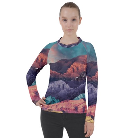 Adventure Psychedelic Mountain Women s Pique Long Sleeve T-shirt by uniart180623