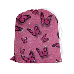 Pink Glitter Butterfly Drawstring Pouch (2xl) by uniart180623