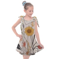 Woman Flower Pattern Kids  Tie Up Tunic Dress by pakminggu