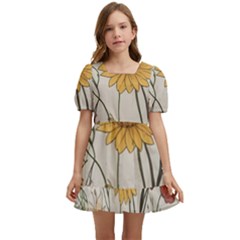 Woman Flower Pattern Kids  Short Sleeve Dolly Dress by pakminggu