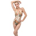 Flowers Leaves Swirl Plant Plunging Cut Out Swimsuit View1