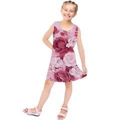 Red Pink Flower Petal Leaves Kids  Tunic Dress by pakminggu