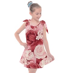 Red Pink Flower Petal Leaves Kids  Tie Up Tunic Dress by pakminggu