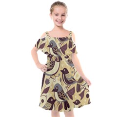 Vintage Birds Pattern Kids  Cut Out Shoulders Chiffon Dress by Valentinaart