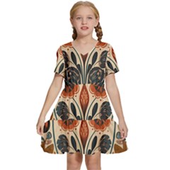 Flower Leaves Floral Kids  Short Sleeve Tiered Mini Dress by pakminggu