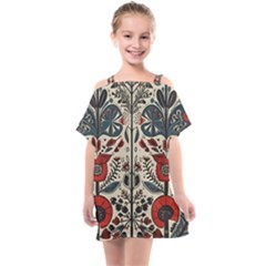 Flowers Leaves Floral Kids  One Piece Chiffon Dress by pakminggu