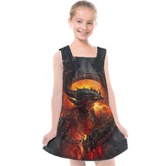 Dragon Art Fire Digital Fantasy Kids  Cross Back Dress by Bedest