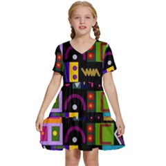 Abstract A Colorful Modern Illustration--- Kids  Short Sleeve Tiered Mini Dress by Bedest