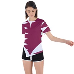 Heart-love-flag-qatar Asymmetrical Short Sleeve Sports T-shirt by Bedest